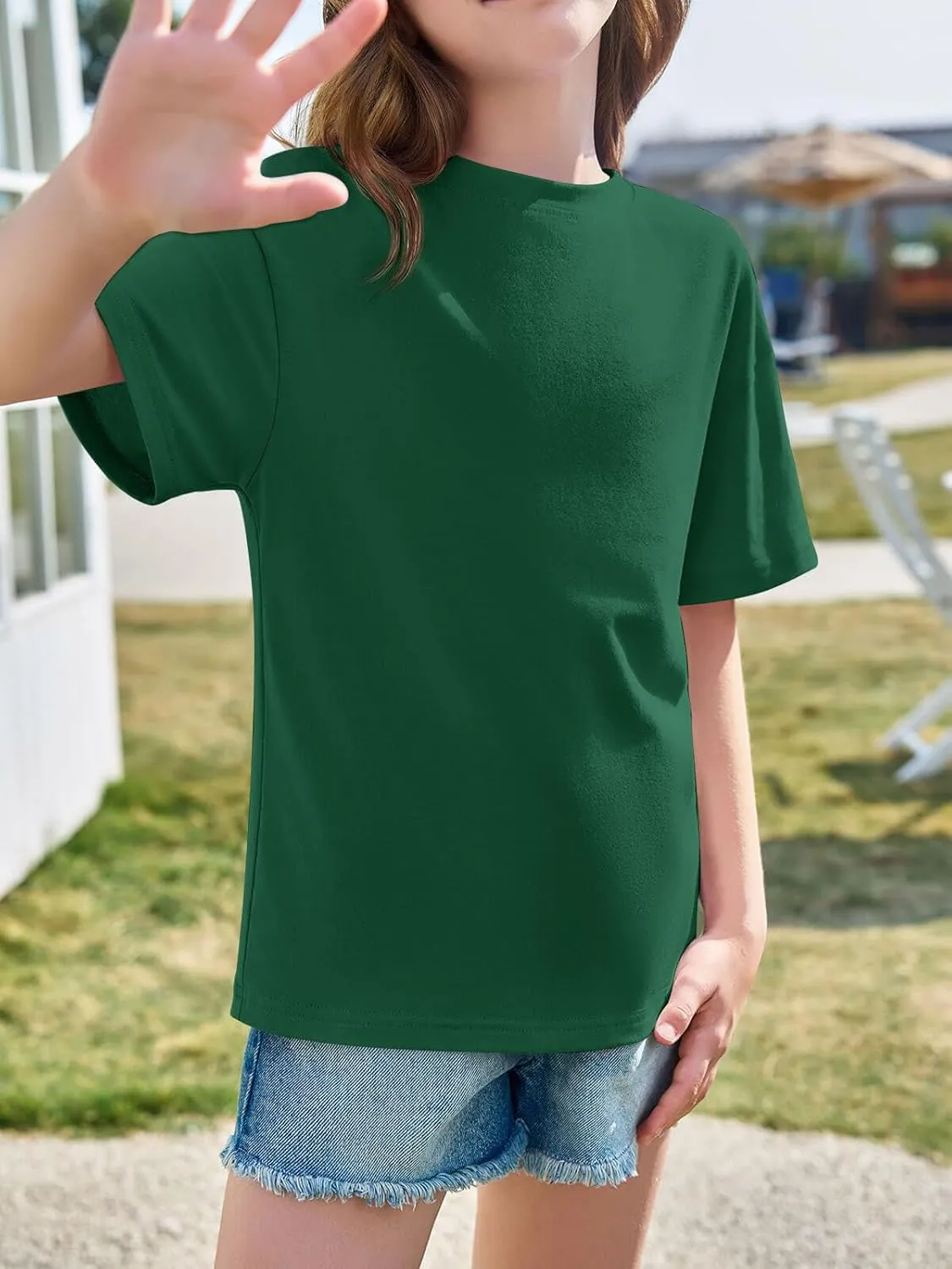 Haloumoning Girls Short Sleeve T Shirts Kids Summer Oversized Tops Casual Crewneck Basic Tees 5-14Y