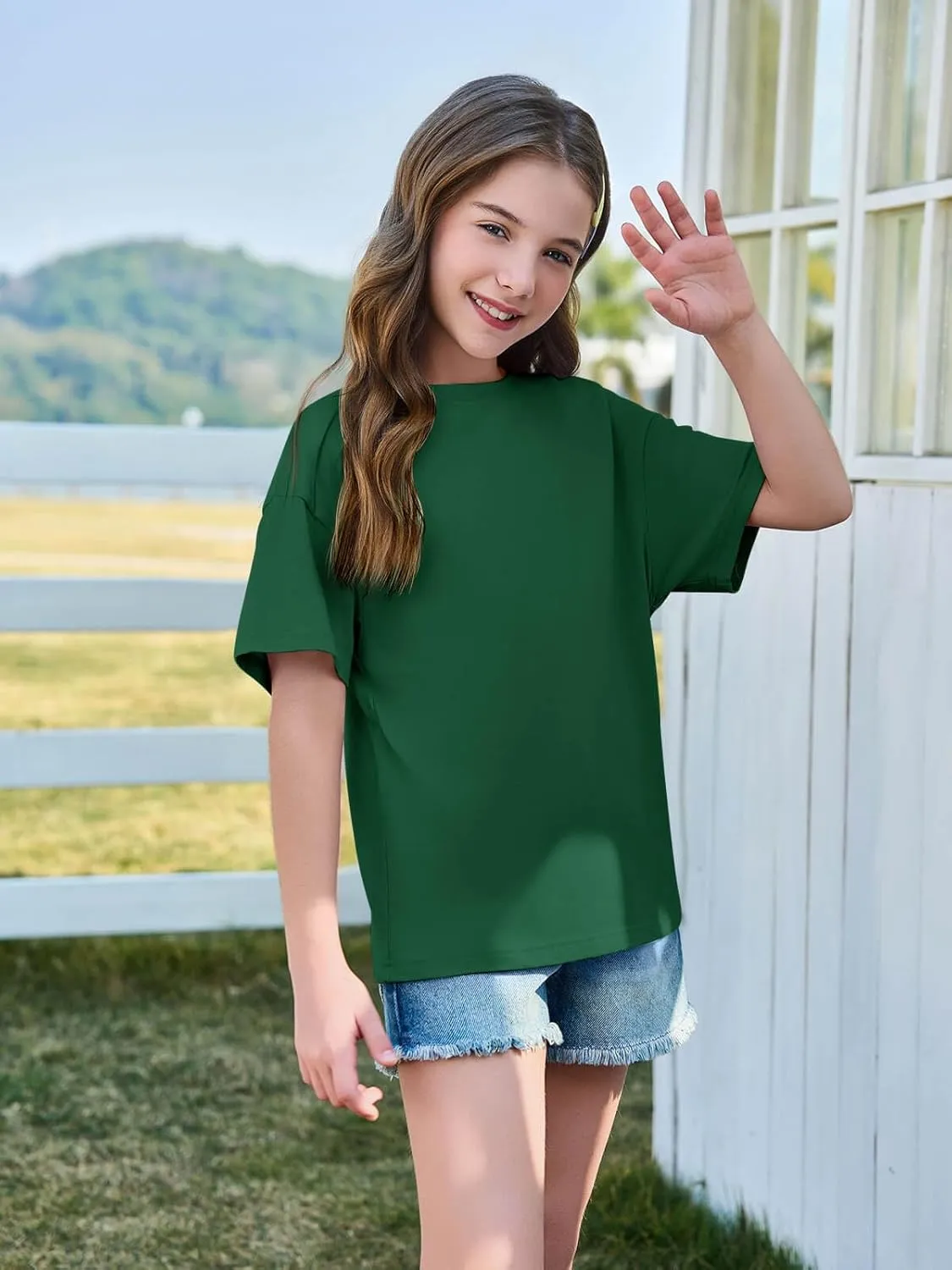 Haloumoning Girls Short Sleeve T Shirts Kids Summer Oversized Tops Casual Crewneck Basic Tees 5-14Y