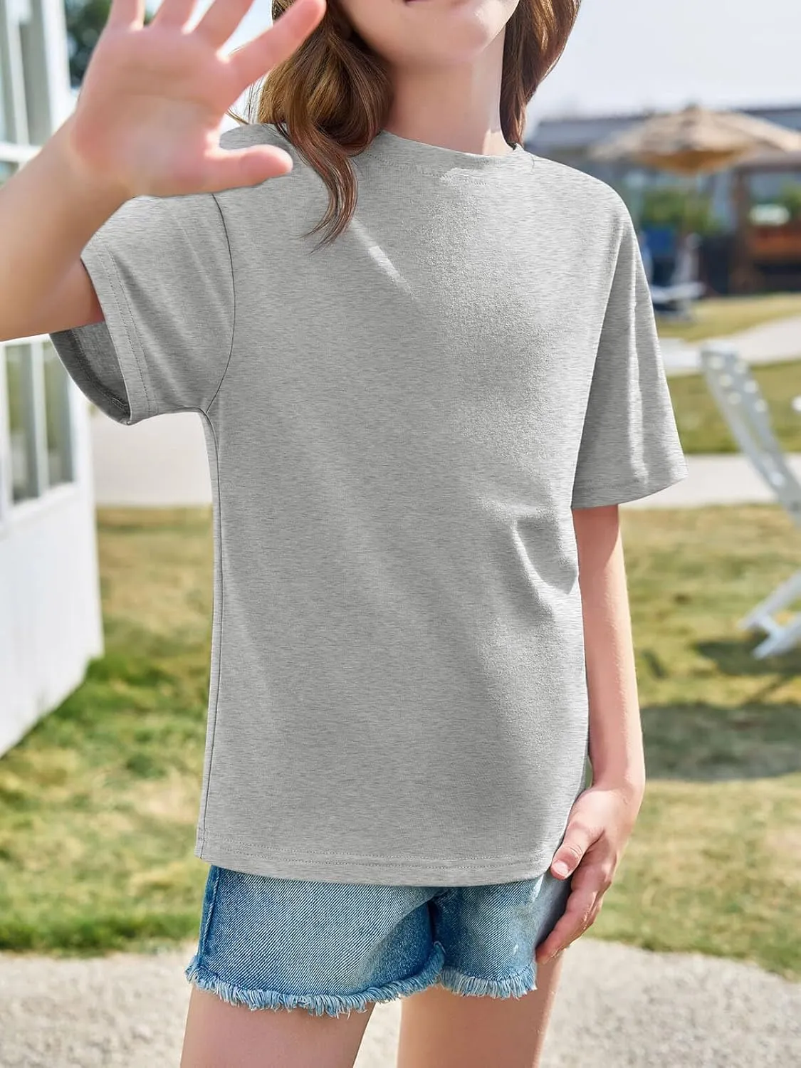 Haloumoning Girls Short Sleeve T Shirts Kids Summer Oversized Tops Casual Crewneck Basic Tees 5-14Y