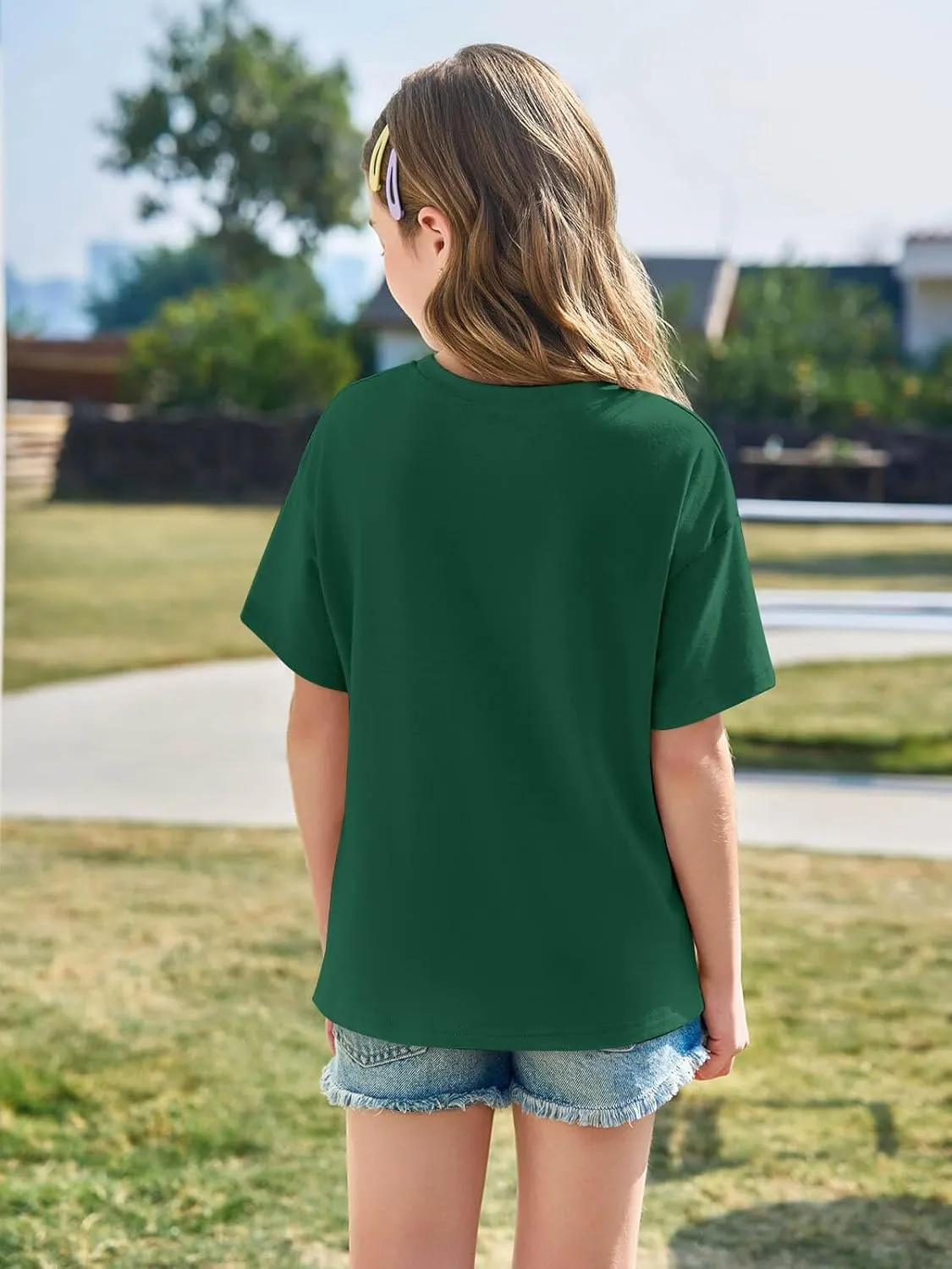 Haloumoning Girls Short Sleeve T Shirts Kids Summer Oversized Tops Casual Crewneck Basic Tees 5-14Y