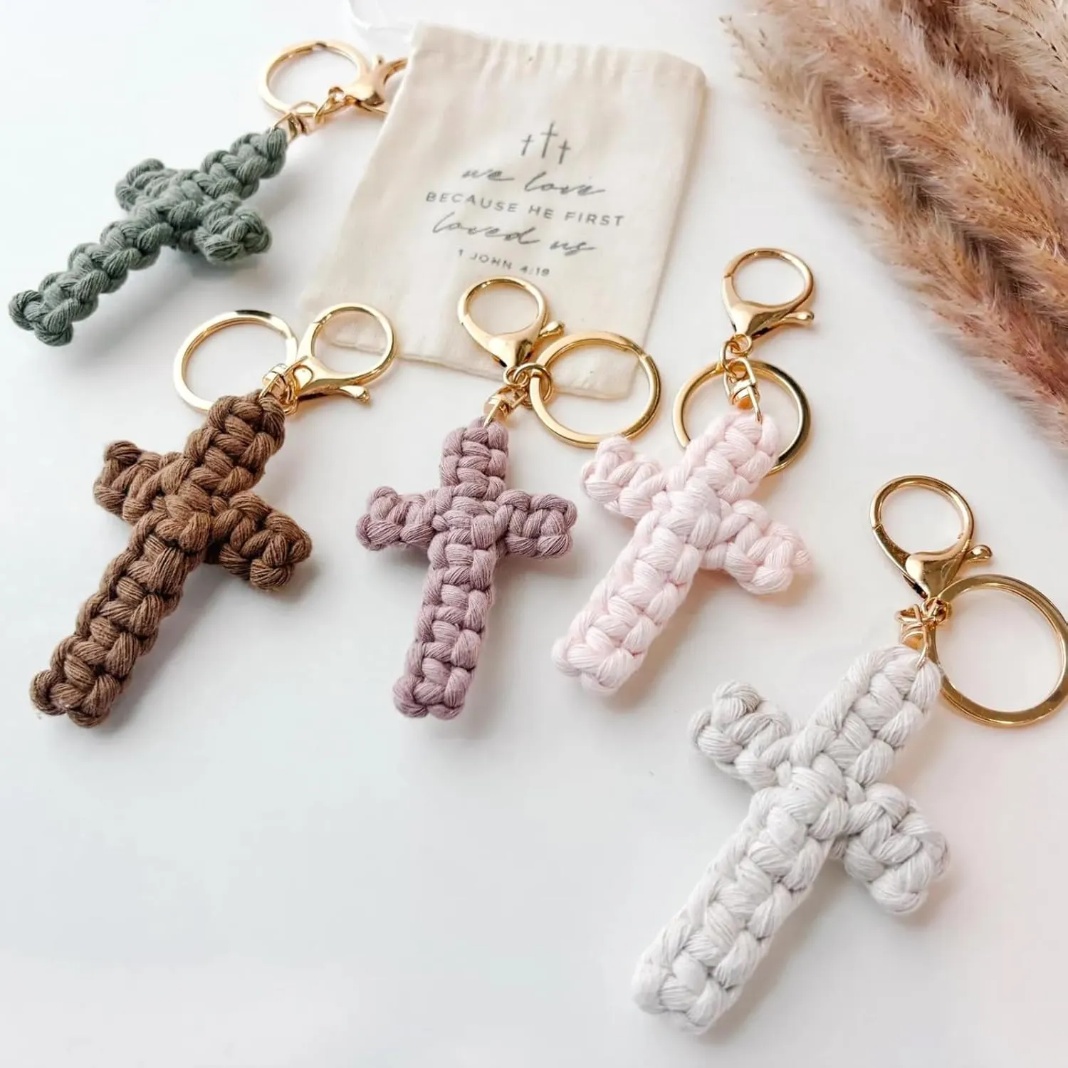 Handcrafted Prayer Cross Keychain Hand Knitted Christian Cross Keychain Holy Bible Pendants Charm Faith Religious Gift