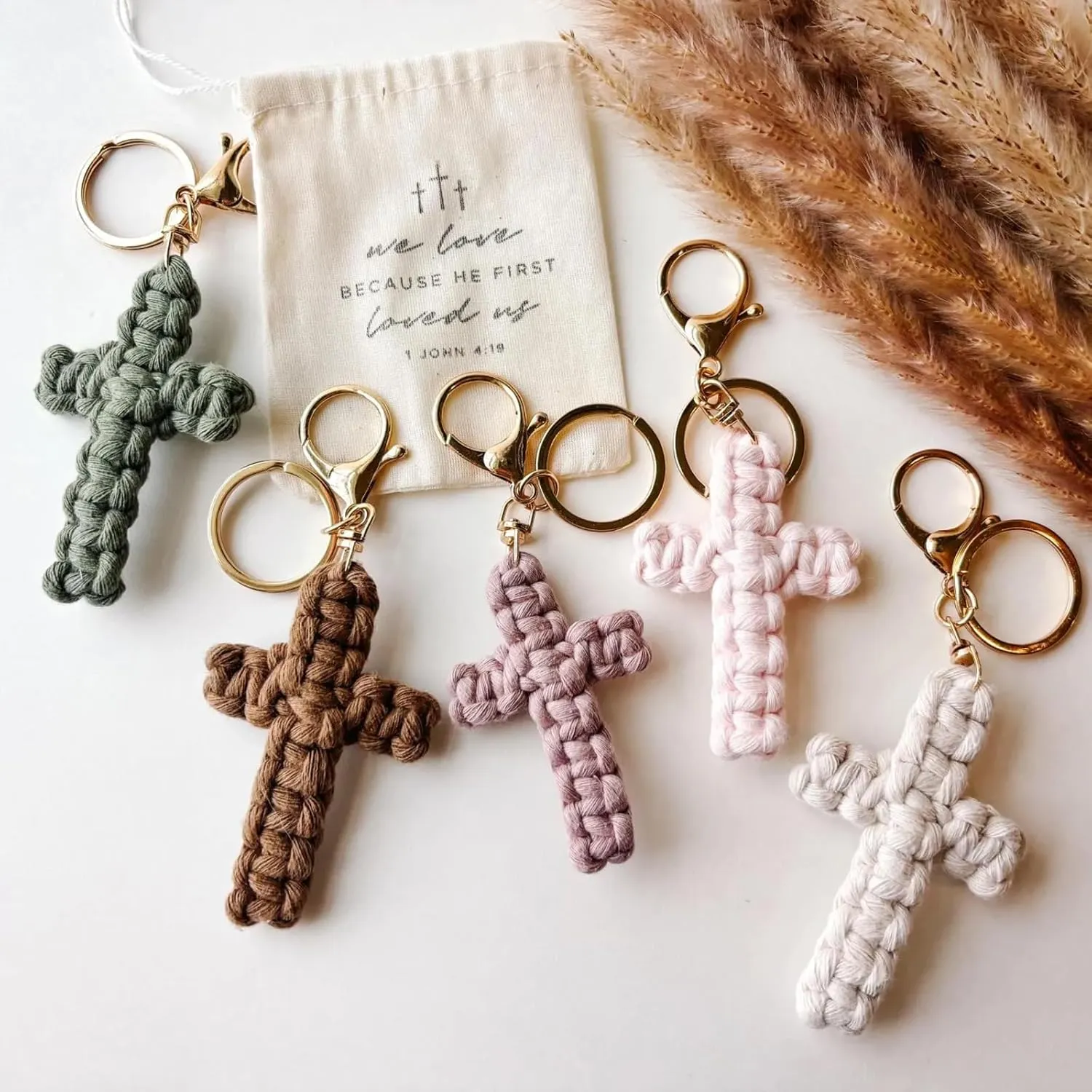 Handcrafted Prayer Cross Keychain Hand Knitted Christian Cross Keychain Holy Bible Pendants Charm Faith Religious Gift