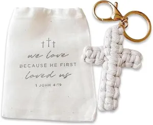 Handcrafted Prayer Cross Keychain Hand Knitted Christian Cross Keychain Holy Bible Pendants Charm Faith Religious Gift