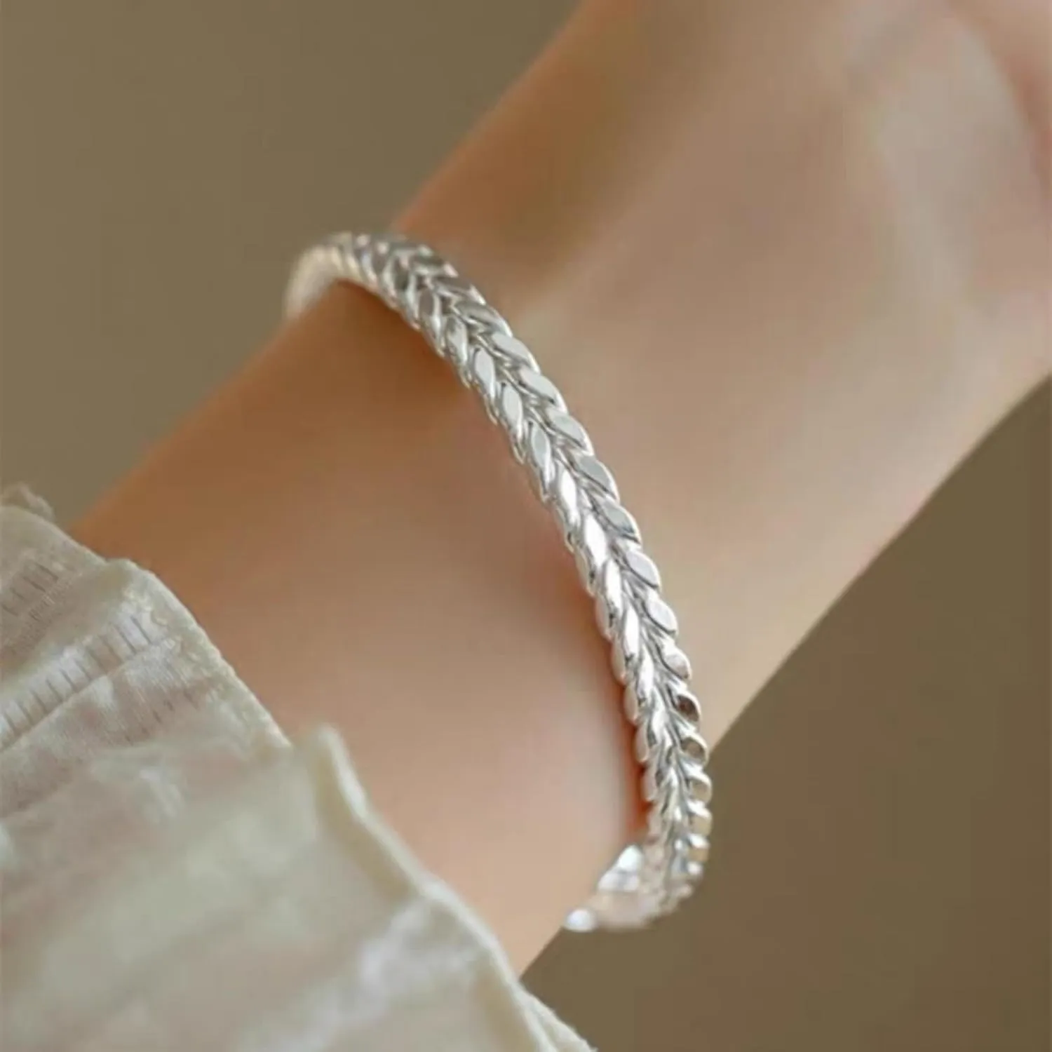 Handmade 925 Sterling Silver Bangle Bracelets For Women Boho Weave Pattern Cuff Bracelets Adjustable Wheat Wrap Bracelets For Women Stylish Braided Open Bangles Jewelry Birthday Gifts for Women Wife