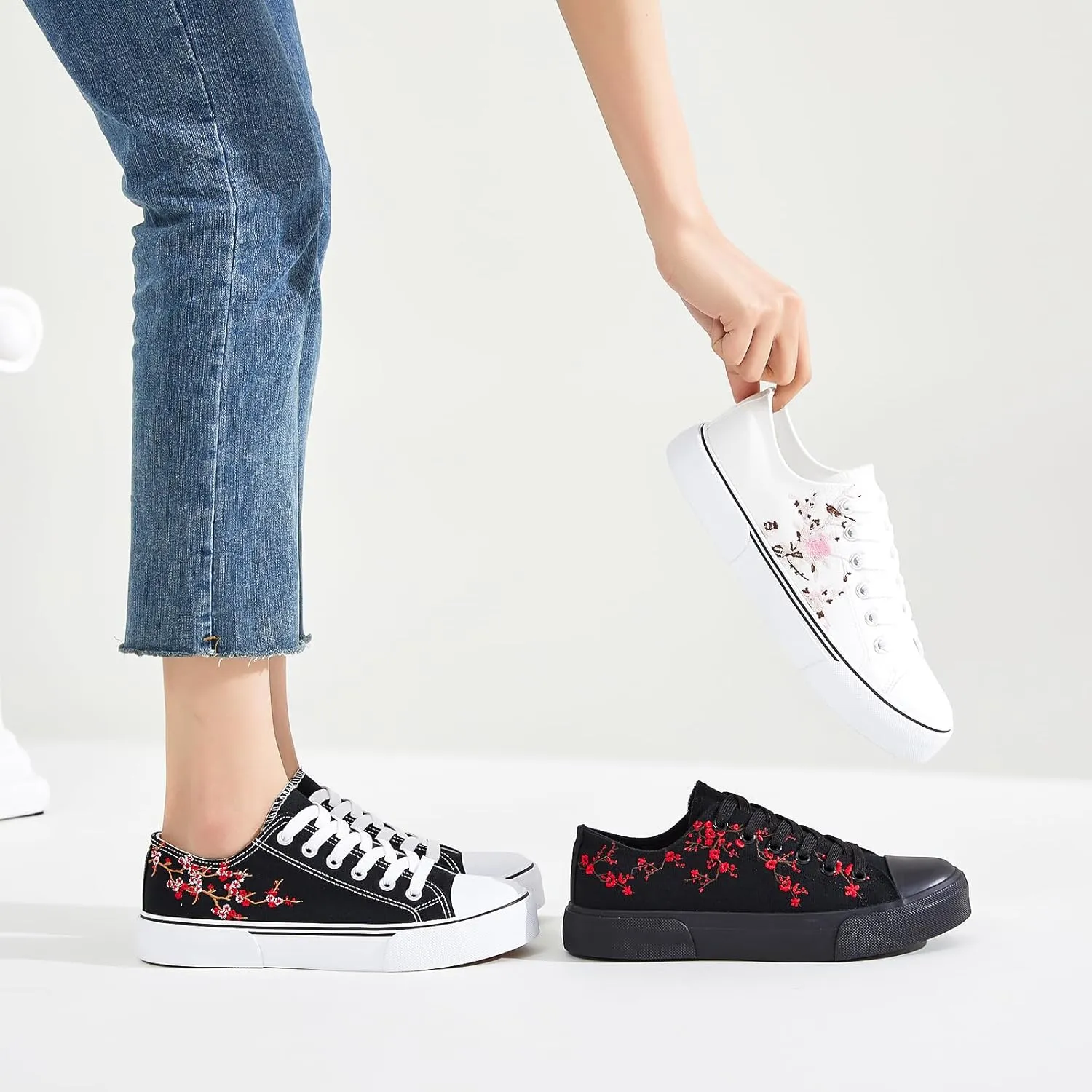 hash bubbie White Sneakers for Women Low Top Canvas Shoes Womens Canvas Sneakers Women's Fashion Sneakers Slip on Casual Tennis Shoes