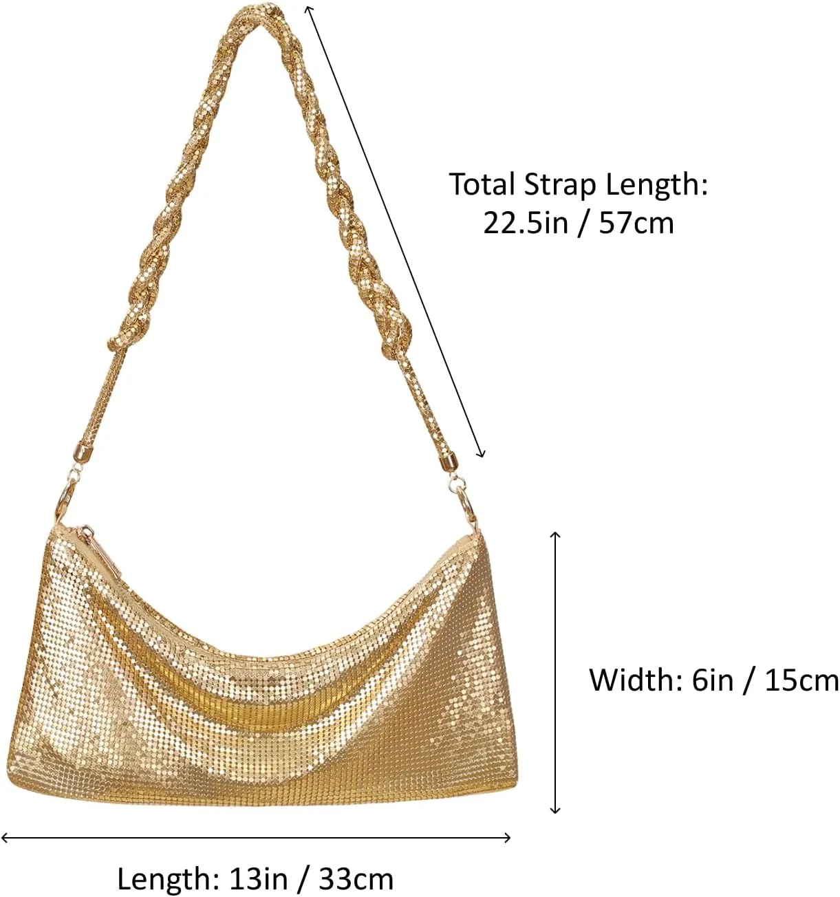 HDE Women's Metallic Mesh Evening Bag Shiny Braid Knotted Shoulder Purse Handbag