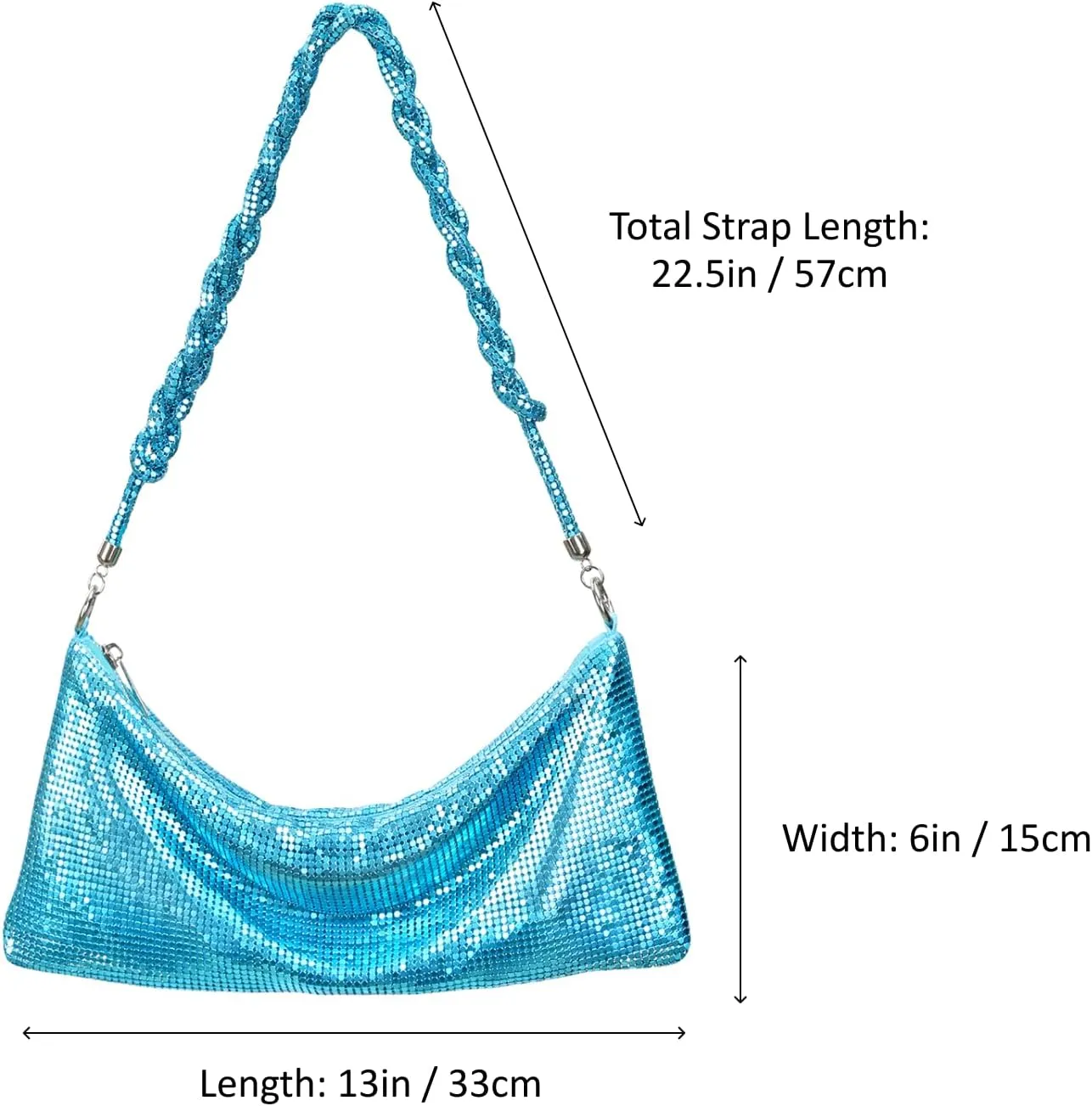 HDE Women's Metallic Mesh Evening Bag Shiny Braid Knotted Shoulder Purse Handbag
