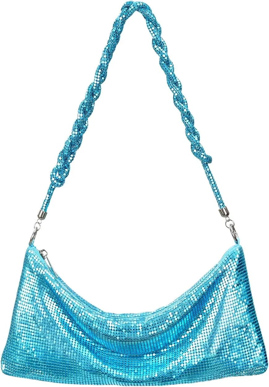 HDE Women's Metallic Mesh Evening Bag Shiny Braid Knotted Shoulder Purse Handbag