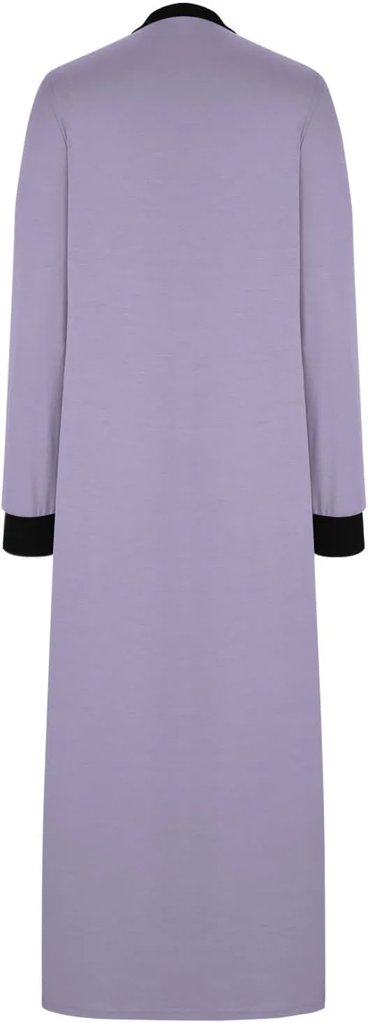 HGps8w Nightgown for Women Long Sleeve Sleepshirt Loose V Neck Comfort Maxi Dress Color Block Split Side Nightshirt Sleepwear