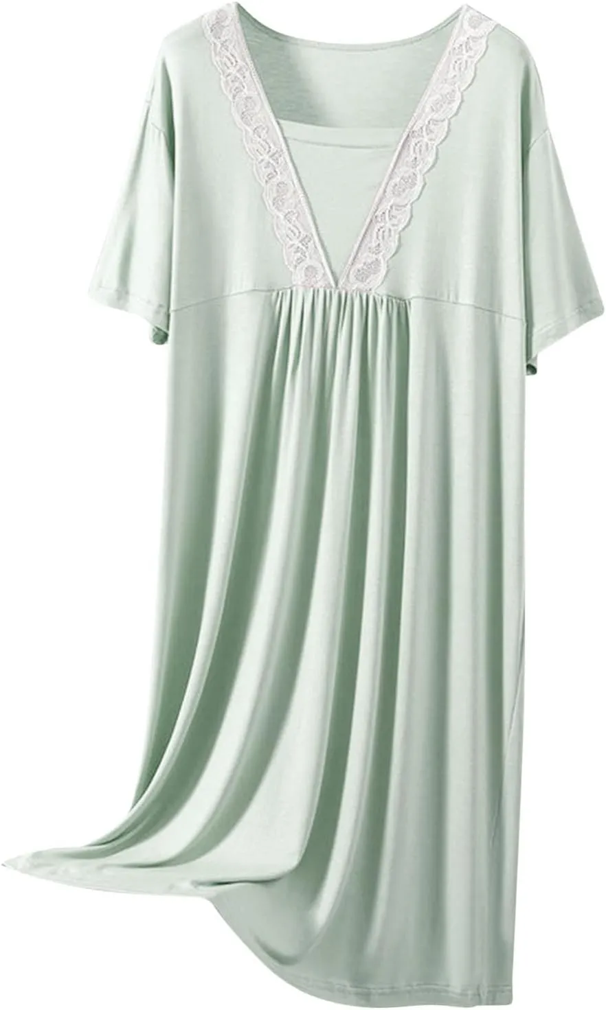 HGps8w Nightgowns for Women Lace Trim V Neck Sleepwear Casual Short Sleeve Sleepshirt Loose Comfy Modal Pajamas Dress