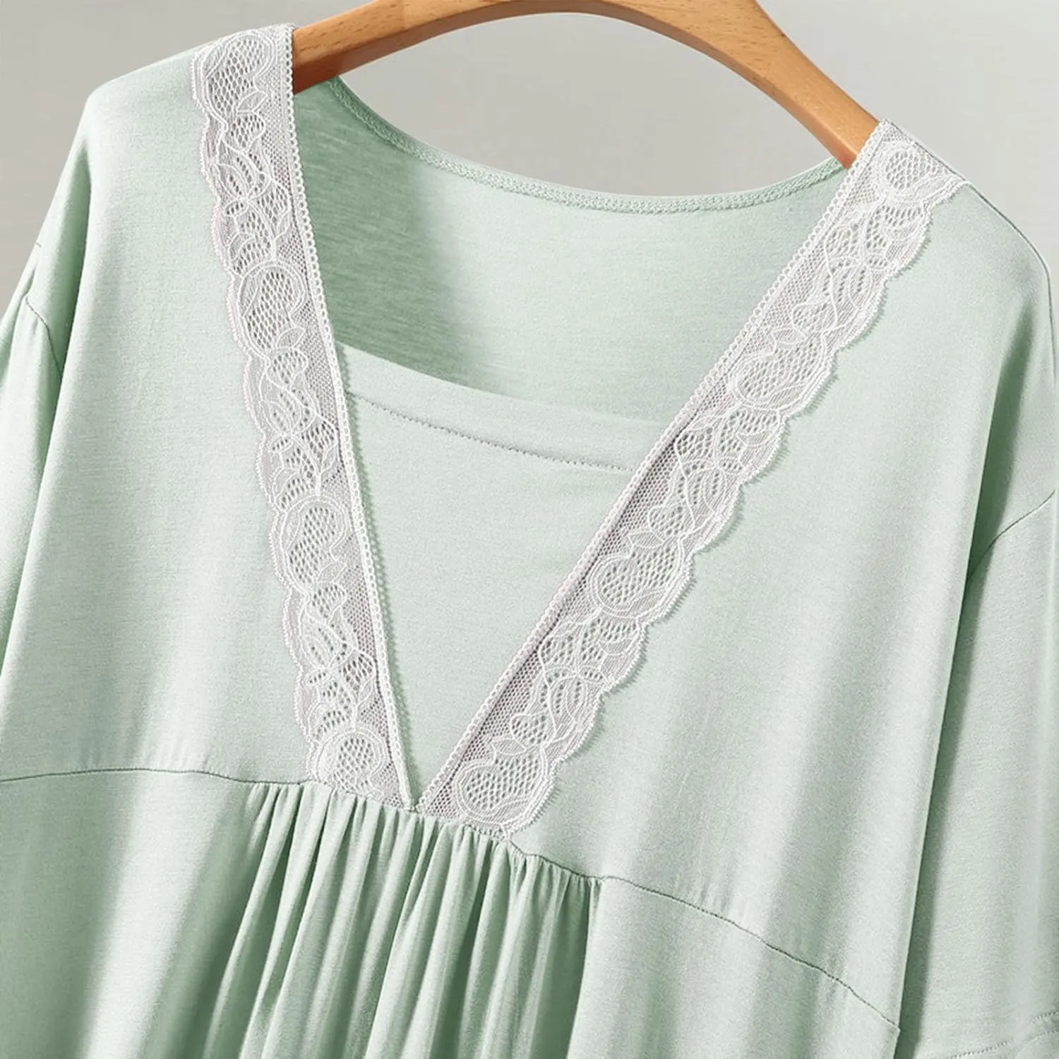 HGps8w Nightgowns for Women Lace Trim V Neck Sleepwear Casual Short Sleeve Sleepshirt Loose Comfy Modal Pajamas Dress