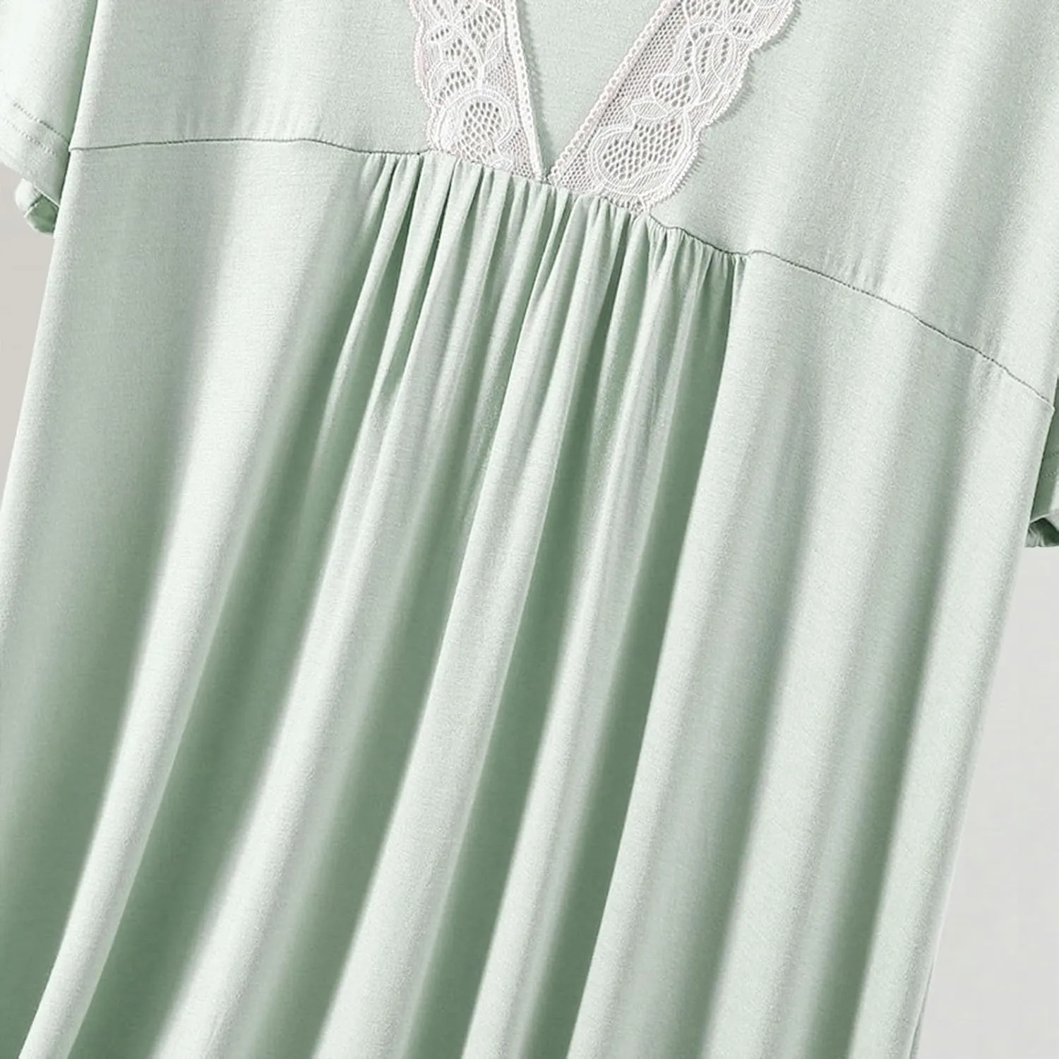 HGps8w Nightgowns for Women Lace Trim V Neck Sleepwear Casual Short Sleeve Sleepshirt Loose Comfy Modal Pajamas Dress