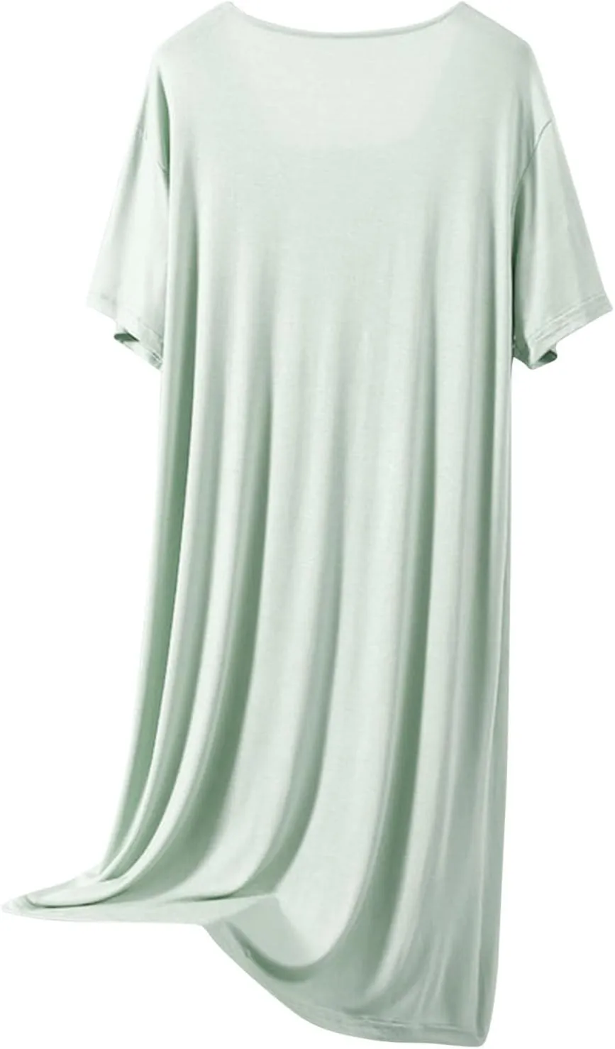 HGps8w Nightgowns for Women Lace Trim V Neck Sleepwear Casual Short Sleeve Sleepshirt Loose Comfy Modal Pajamas Dress