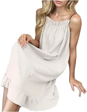 HGps8w Women's Ruffle Cami Nightgown Loose Nightdress Spaghetti Straps Summer Sleeveless Pajamas Dress