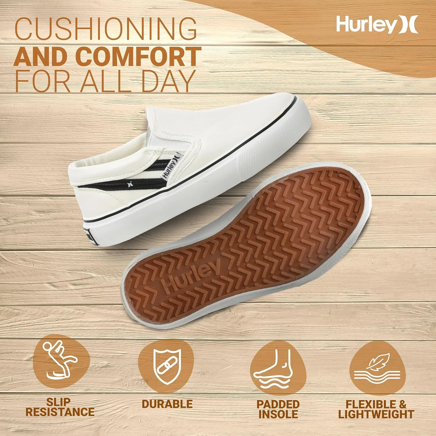Hurley Kids Canvas Slip On Sneakers ?C Low Cut Skateboarding Shoes for Kids, Sports Shoes for Boys and Girls, Casual Sneakers