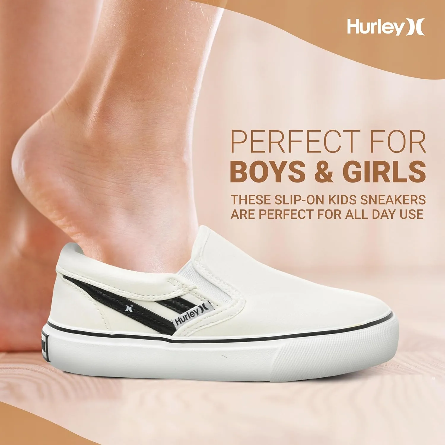 Hurley Kids Canvas Slip On Sneakers ?C Low Cut Skateboarding Shoes for Kids, Sports Shoes for Boys and Girls, Casual Sneakers
