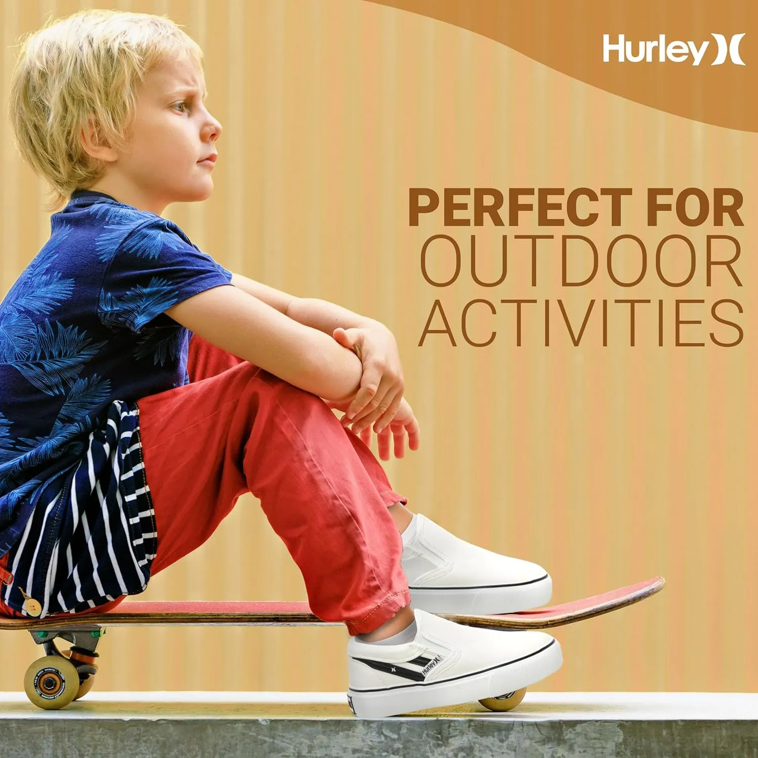 Hurley Kids Canvas Slip On Sneakers ?C Low Cut Skateboarding Shoes for Kids, Sports Shoes for Boys and Girls, Casual Sneakers