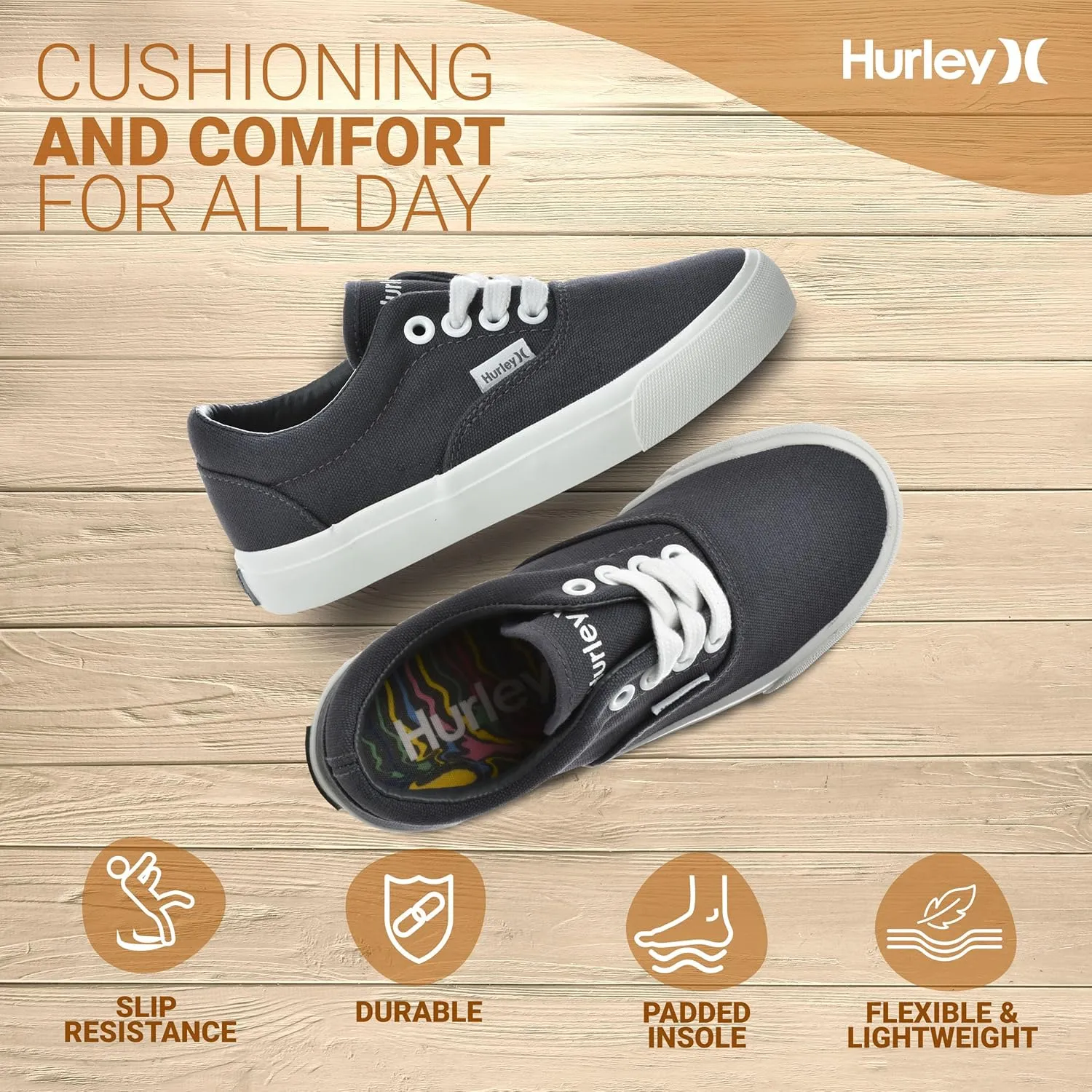 Hurley Marley Kids Lace Up Canvas Sneakers ??Low Cut Skateboarding Shoes for Kids, Sports Shoes for Boys and Girls