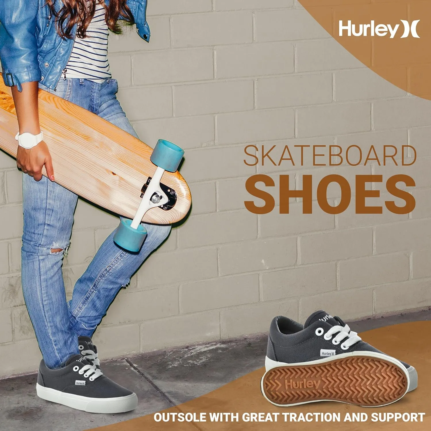 Hurley Marley Kids Lace Up Canvas Sneakers ??Low Cut Skateboarding Shoes for Kids, Sports Shoes for Boys and Girls