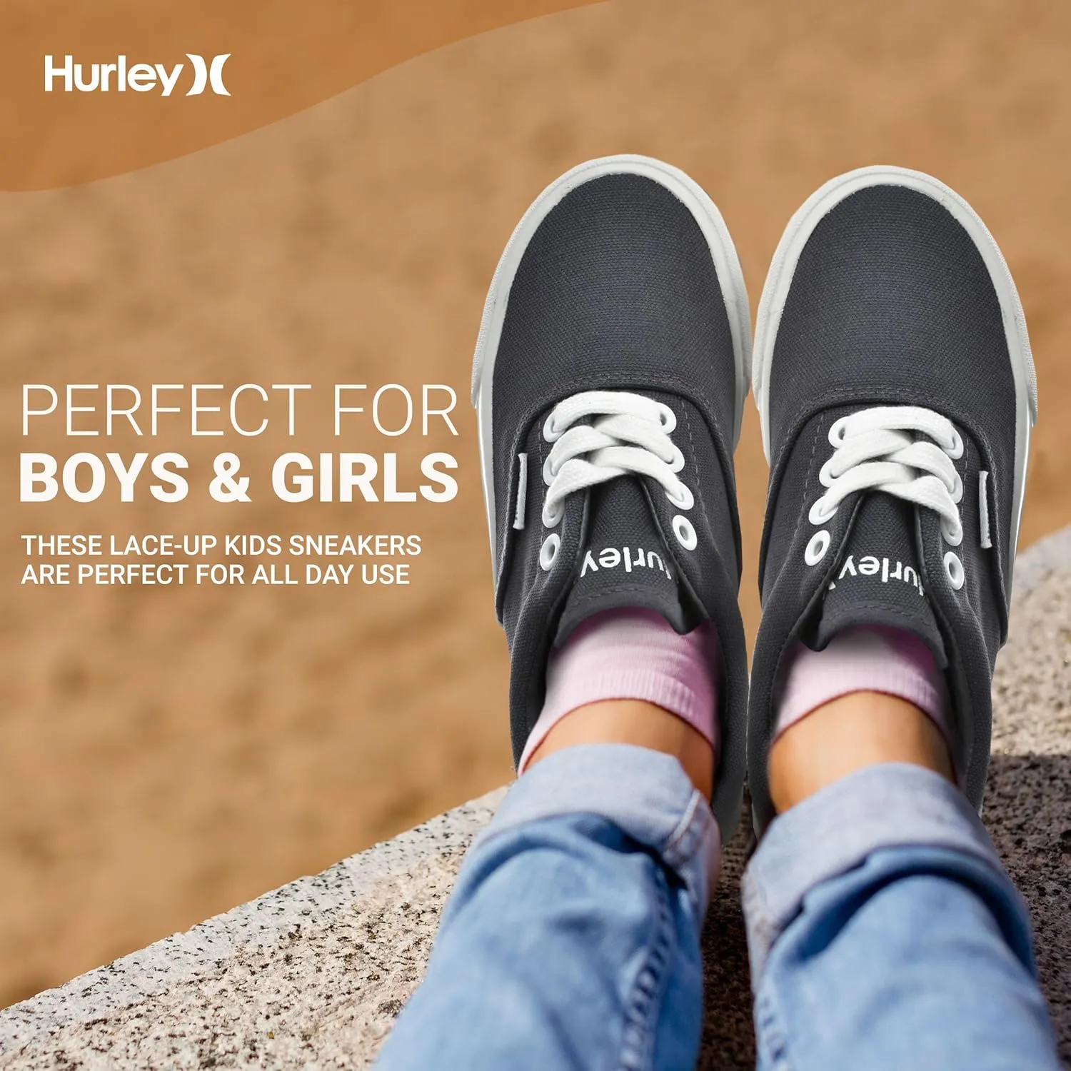 Hurley Marley Kids Lace Up Canvas Sneakers ??Low Cut Skateboarding Shoes for Kids, Sports Shoes for Boys and Girls