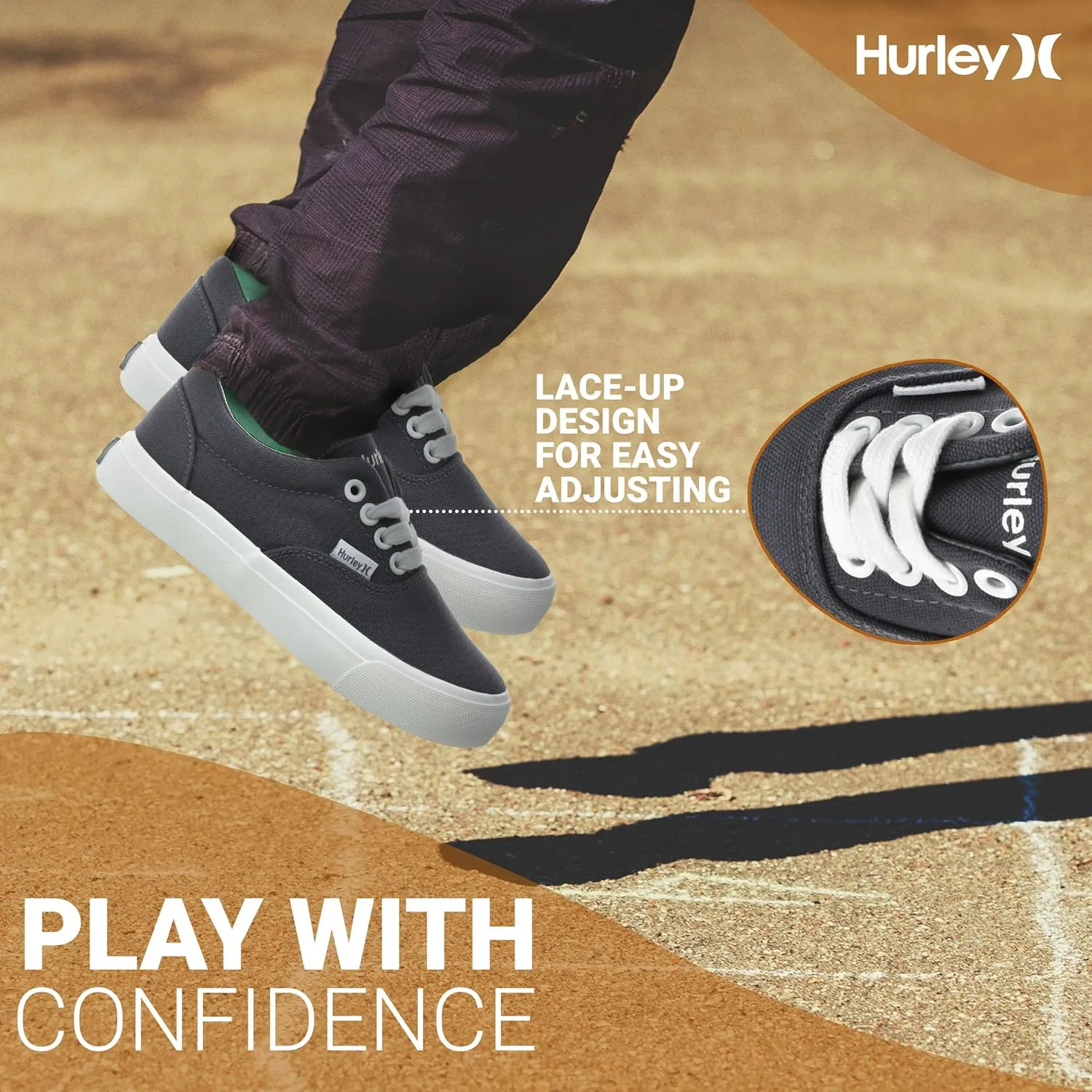 Hurley Marley Kids Lace Up Canvas Sneakers ??Low Cut Skateboarding Shoes for Kids, Sports Shoes for Boys and Girls
