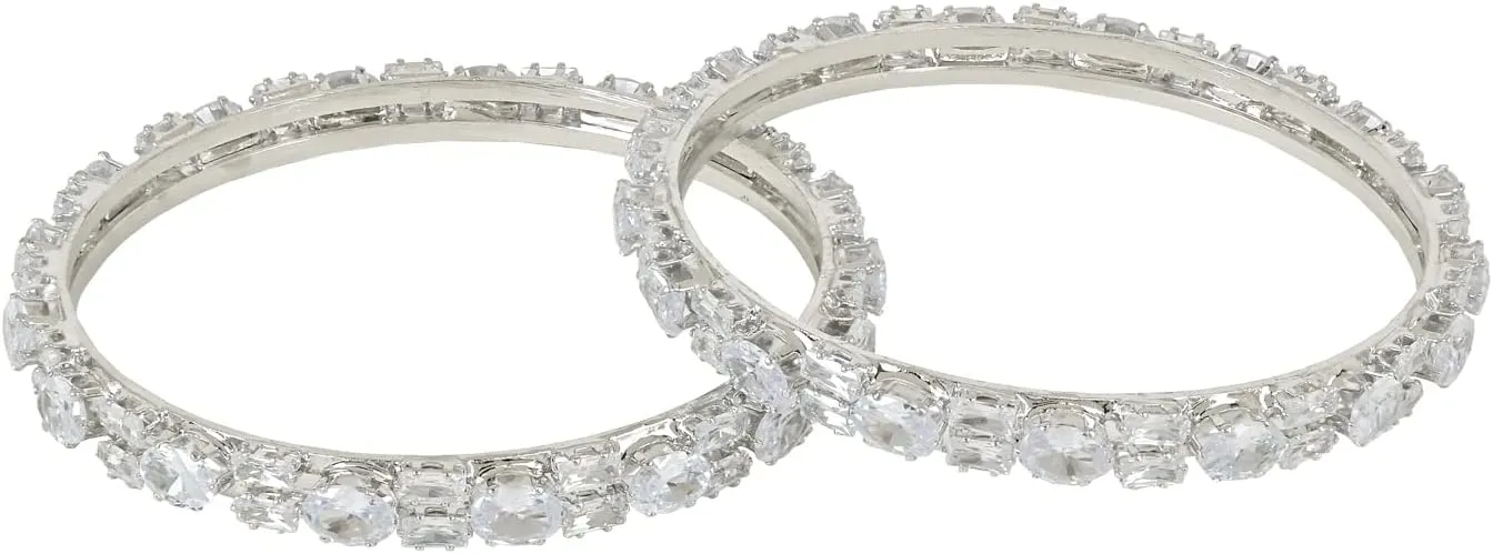 I Jewels Silver Plated Indain Wedding Bollywood Thick Brass Bangles Encased With CZ American Diamonds For Women