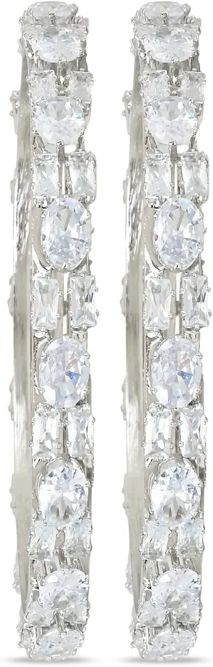 I Jewels Silver Plated Indain Wedding Bollywood Thick Brass Bangles Encased With CZ American Diamonds For Women
