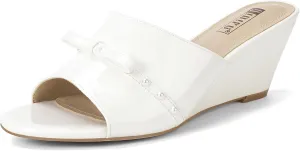 IDIFU Women's Wedge Sandals Bow Pearl Low Heels Open Toe Slip On Slide Dress Sandals for Women Ladies Bride Comfortable Dressy Cute Trendy Summer Work Wedding Wedges Heels Sandals