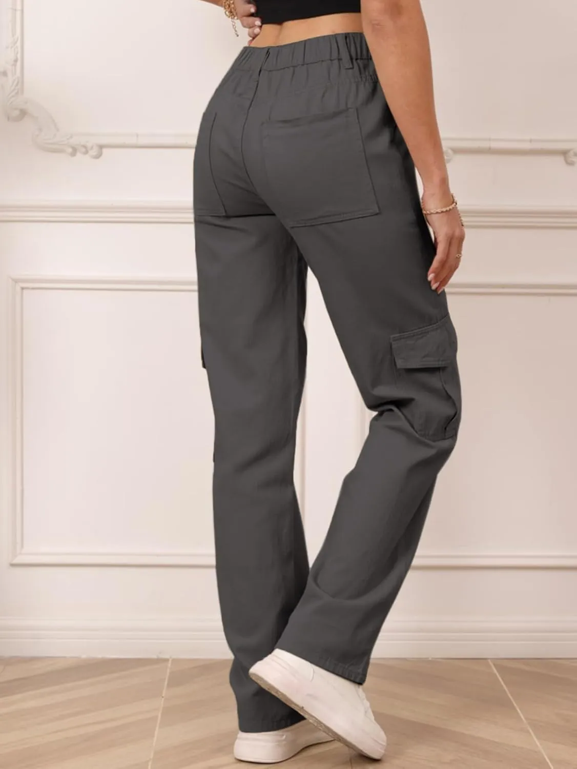 IFFEI Womens Cargo Pants High Waisted Wide Leg Trousers Baggy Multiple Pockets Hiking Pants