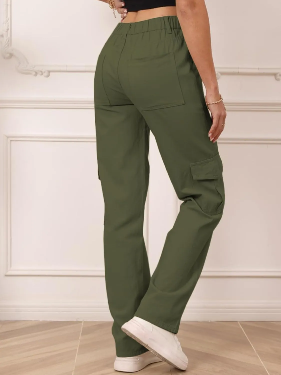 IFFEI Womens Cargo Pants High Waisted Wide Leg Trousers Baggy Multiple Pockets Hiking Pants