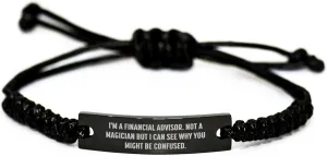 I'm A Financial Advisor Gifts - Funny Quote Rope Wrap for Mom on Mother's Day, Unique Jewelry Accessories for Financial Advisor Women, Adjustable Black Rope Bracelet
