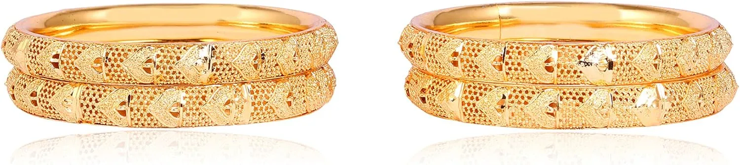 JD'Z COLLECTION Indian Gold Plated Bangles Bracelets Bollywood Jewelry For Women Traditional Pola Gold Bangles Set of 4pc Trendy Costume Jewelry Bangles Set