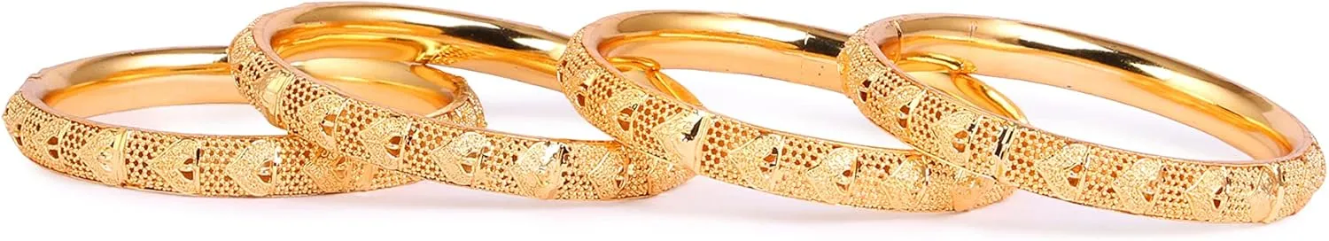 JD'Z COLLECTION Indian Gold Plated Bangles Bracelets Bollywood Jewelry For Women Traditional Pola Gold Bangles Set of 4pc Trendy Costume Jewelry Bangles Set