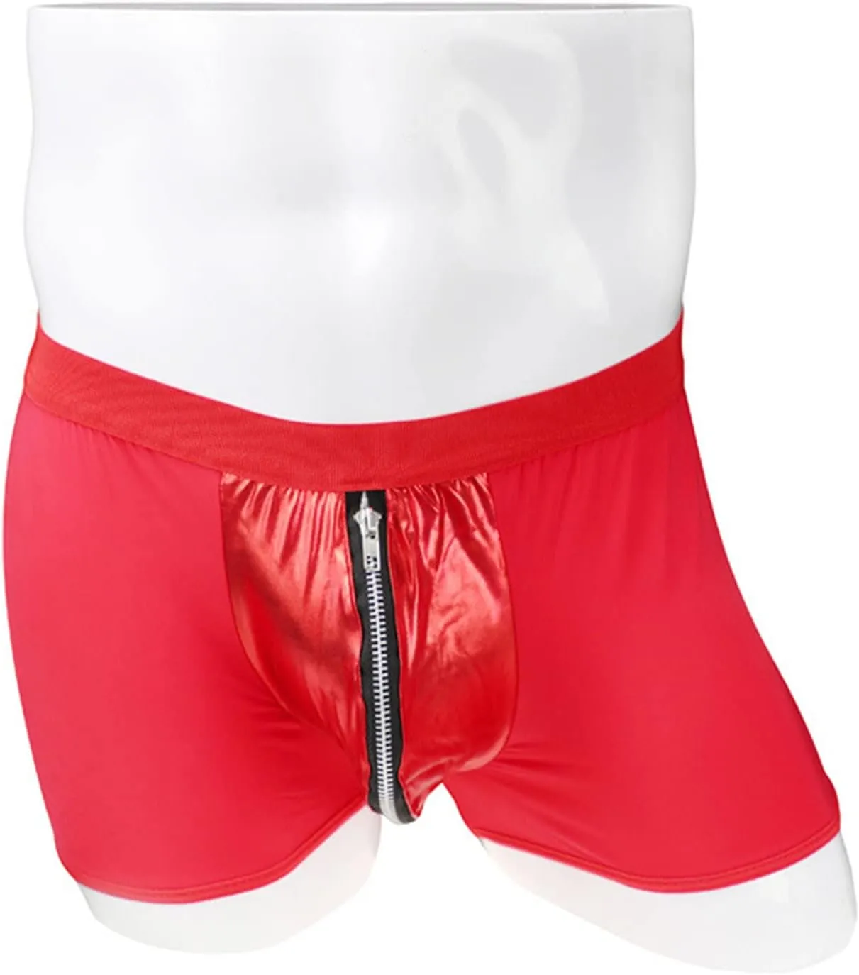 JEsilunmaMY Men's Faux Leather Boxer Briefs Ice Silk Mide Rise Open Zipper Pouch Underwear Stretch Comfortable Sexy Panties