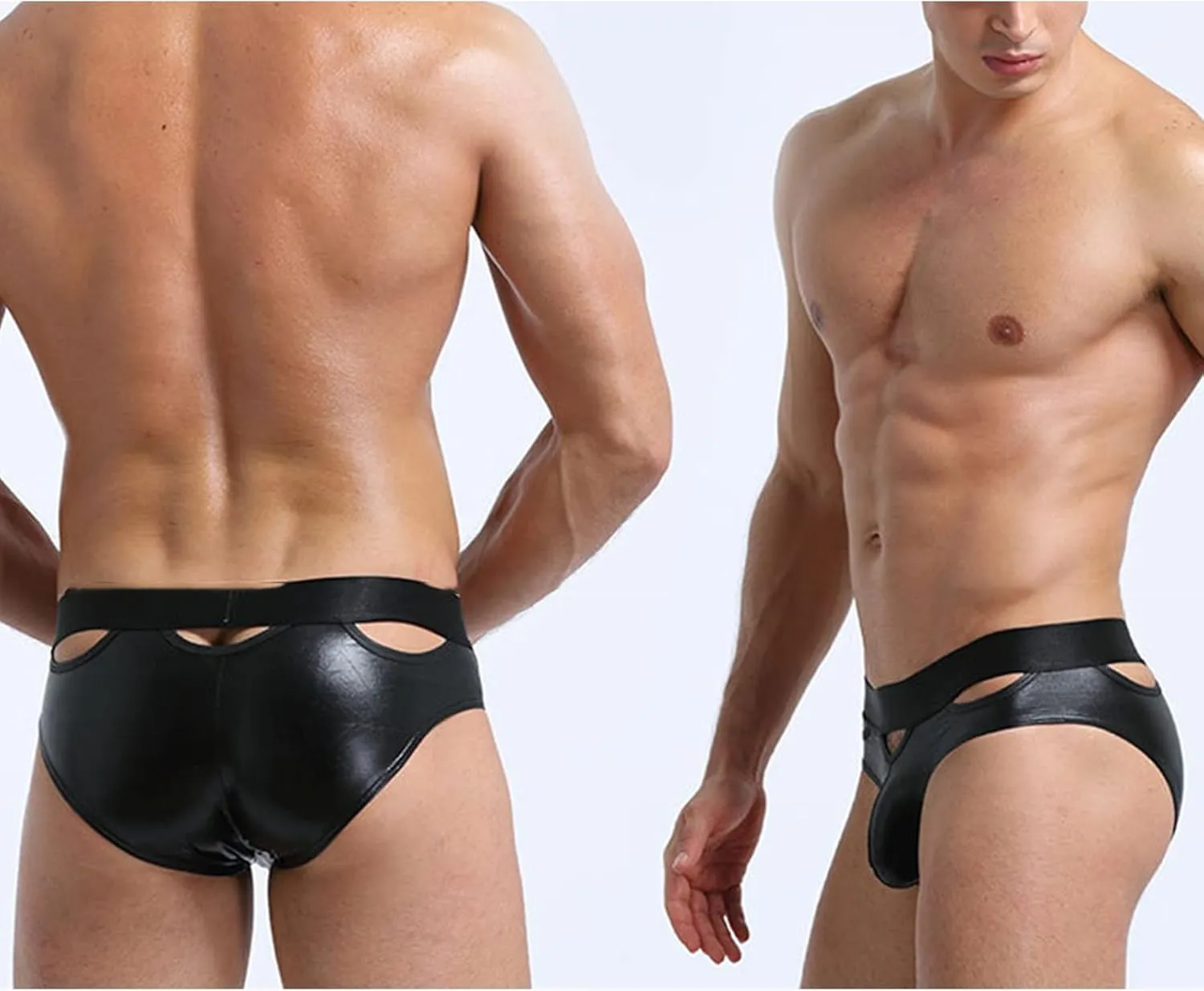 JEsilunmaMY Mens Hollow Out Boxer Briefs Shiny Leather Cutout Bulge Pouch Underwear Athletic Supporter Jockstrap Underpants