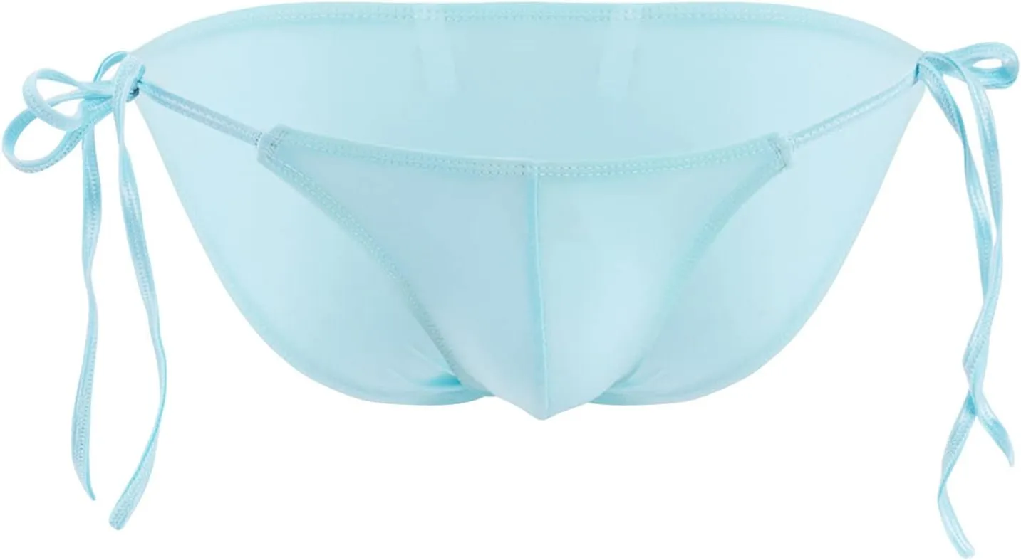JEsilunmaMY Side Tie Bikini Briefs for Men Strappy Low Rise Bulge String Underwear Transparent Breathable Underpants Swimwear