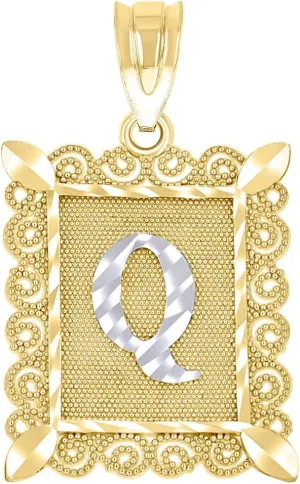 JewelryWeb 10k Two tone Gold Unisex Sparkle Cut Letter Name Personalized Monogram Initial Q Charm Pendant Necklace 25.1x15.70mm Wide-Pendant for Women