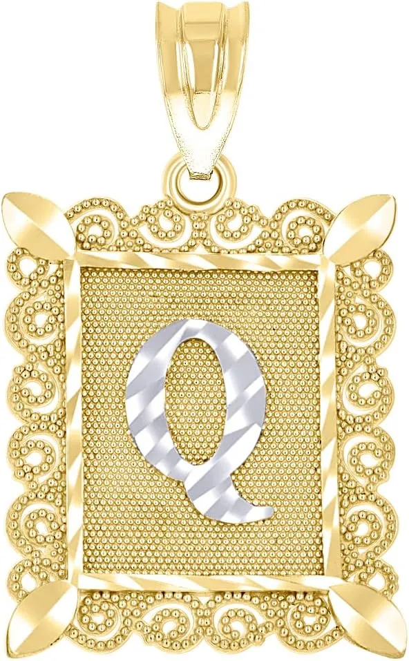 JewelryWeb 10k Two tone Gold Unisex Sparkle Cut Letter Name Personalized Monogram Initial Q Charm Pendant Necklace 25.1x15.70mm Wide-Pendant for Women