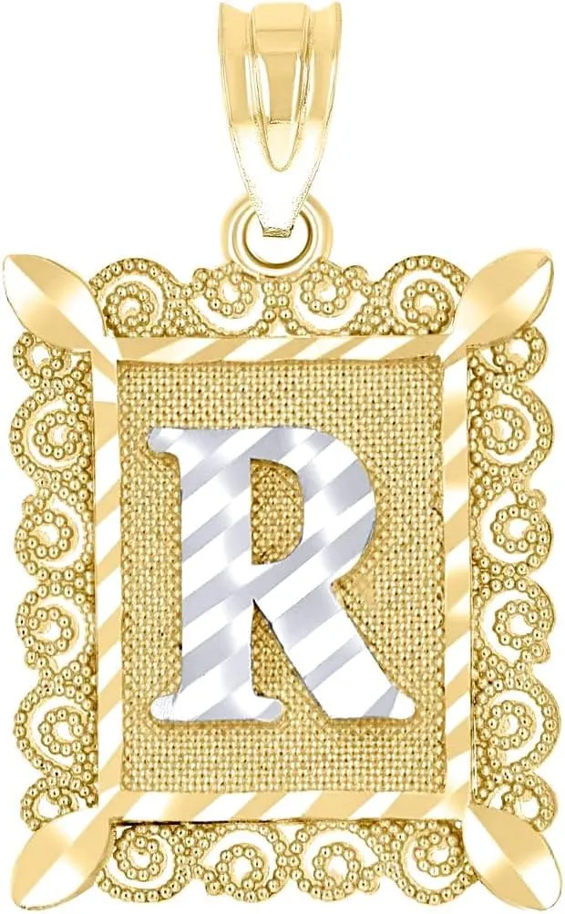 JewelryWeb 10k Two tone Gold Unisex Sparkle Cut Letter Name Personalized Monogram Initial R Charm Pendant Necklace 19.7x12.20mm Wide-Pendant for Women