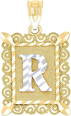 JewelryWeb 10k Two tone Gold Unisex Sparkle Cut Letter Name Personalized Monogram Initial R Charm Pendant Necklace 19.7x12.20mm Wide-Pendant for Women