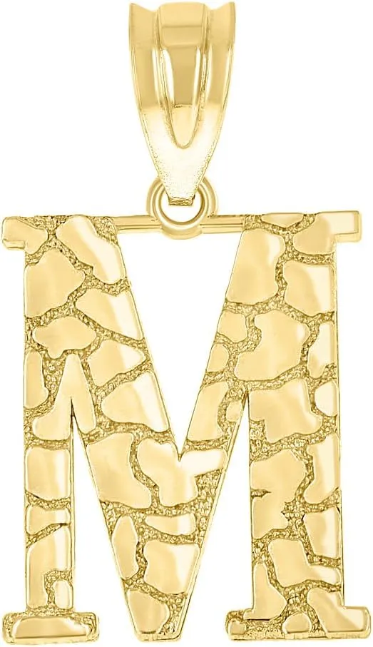 JewelryWeb 10k Yellow Gold Unisex Nugget Letter Name Personalized Monogram Initial M Charm Pendant Necklace 20.5x11.70mm Wide-Pendant for Women