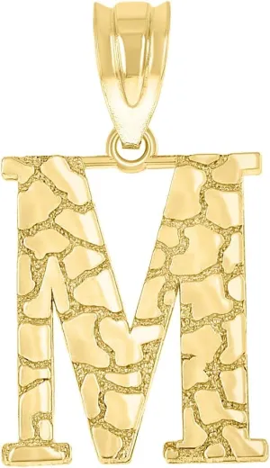 JewelryWeb 10k Yellow Gold Unisex Nugget Letter Name Personalized Monogram Initial M Charm Pendant Necklace 20.5x11.70mm Wide-Pendant for Women