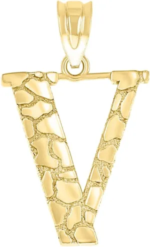 JewelryWeb 10k Yellow Gold Unisex Nugget Letter Name Personalized Monogram Initial V Charm Pendant Necklace 20.5x11.80mm Wide-Pendant for Women