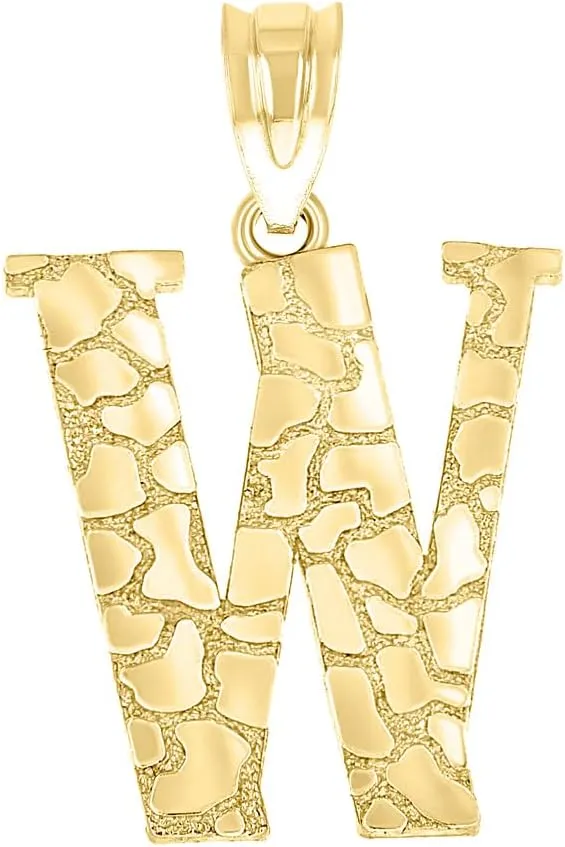 JewelryWeb 10k Yellow Gold Unisex Nugget Letter Name Personalized Monogram Initial W Charm Pendant Necklace 20.8x13.60mm Wide-Pendant for Women