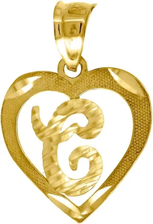 JewelryWeb 10k Yellow Gold Womens Sparkle Cut Love Heart Letter Name Personalized Monogram Initial C Charm Pendant Necklace 20.5x14.60mm Wide-Pendant for Women