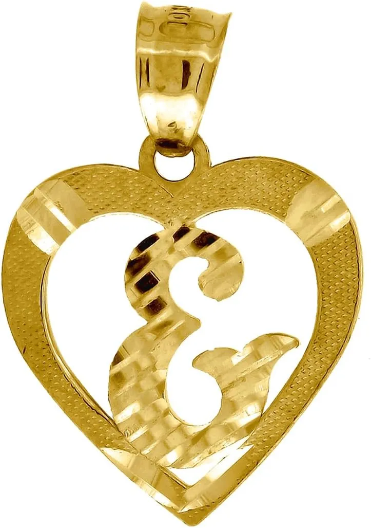 JewelryWeb 10k Yellow Gold Womens Sparkle Cut Love Heart Letter Name Personalized Monogram Initial E Charm Pendant Necklace 20.4x14.80mm Wide-Pendant for Women