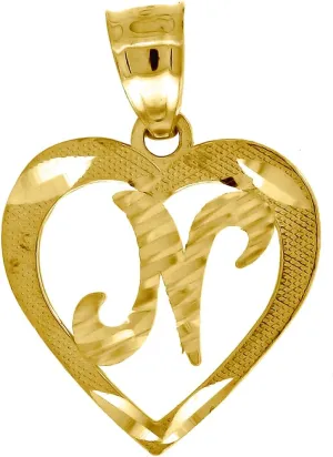JewelryWeb 10k Yellow Gold Womens Sparkle Cut Love Heart Letter Name Personalized Monogram Initial N Charm Pendant Necklace 20.4x14.80mm Wide-Pendant for Women