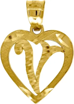 JewelryWeb 10k Yellow Gold Womens Sparkle Cut Love Heart Letter Name Personalized Monogram Initial V Charm Pendant Necklace 20.4x14.80mm Wide-Pendant for Women