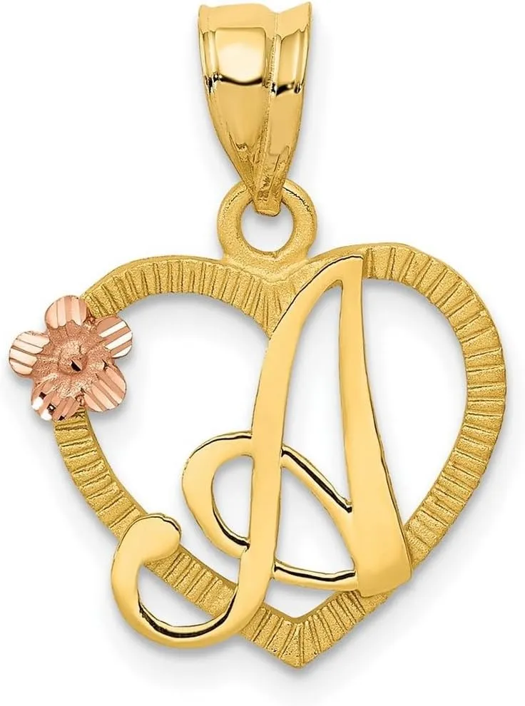 JewelryWeb 14k Solid Yellow Gold Letter Name Personalized Monogram Initial in Love Heart Charm Pendant Necklace for Women in Choice of Initials