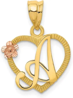 JewelryWeb 14k Solid Yellow Gold Letter Name Personalized Monogram Initial in Love Heart Charm Pendant Necklace for Women in Choice of Initials